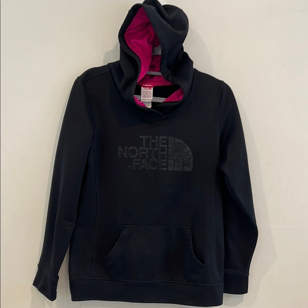 The North Face Black Hoodie with Vibrant Pink Interior Size M